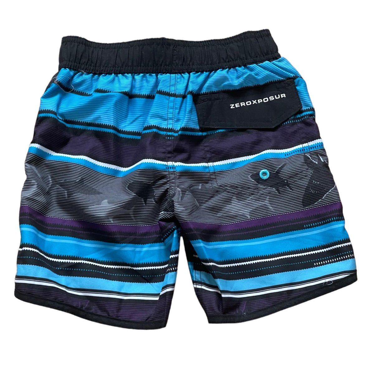 Boys Black Stripe Fish Print Surf Swim Trunks Swimming Shorts