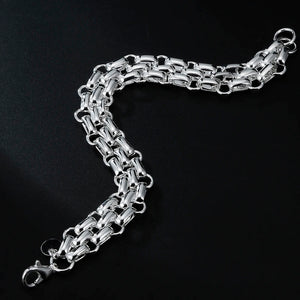 Ladies 925 Sterling Silver Interlocking Circle Thick Handchain Womens Bracelet