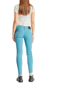 Ladies Light Teal Low Waist Cotton Rich Stretchy Jeans