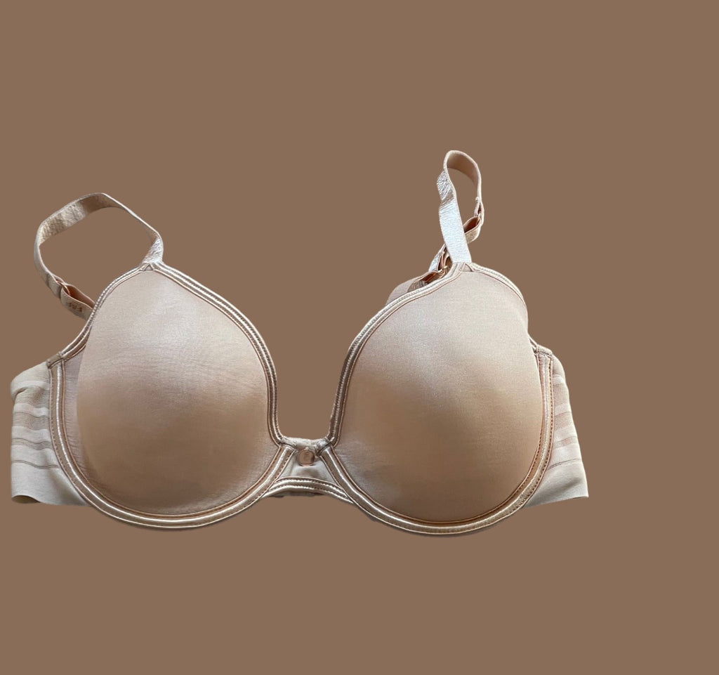 Ladies Beige T-Shirt Plunge Seamless Semi-Sheer Underwired Bra