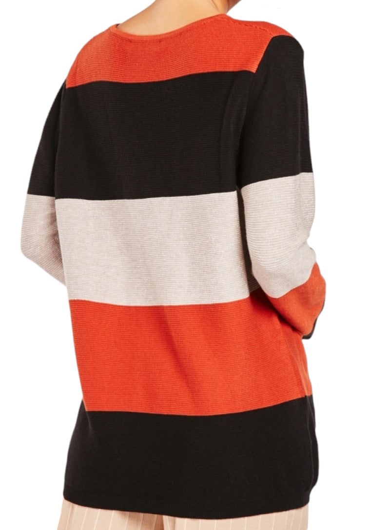 Ladies Beige Multi Large Stripe Lurex  Colour Block Jumper