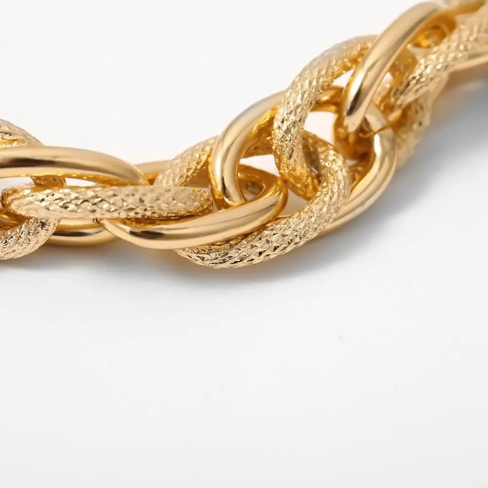 Ladies Gold Chunky Thick Circular InterLink Chain Bracelets