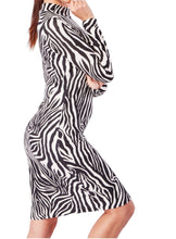Load image into Gallery viewer, Ladies Black Cream Zebra Print High Neck Long Sleeve Dress
