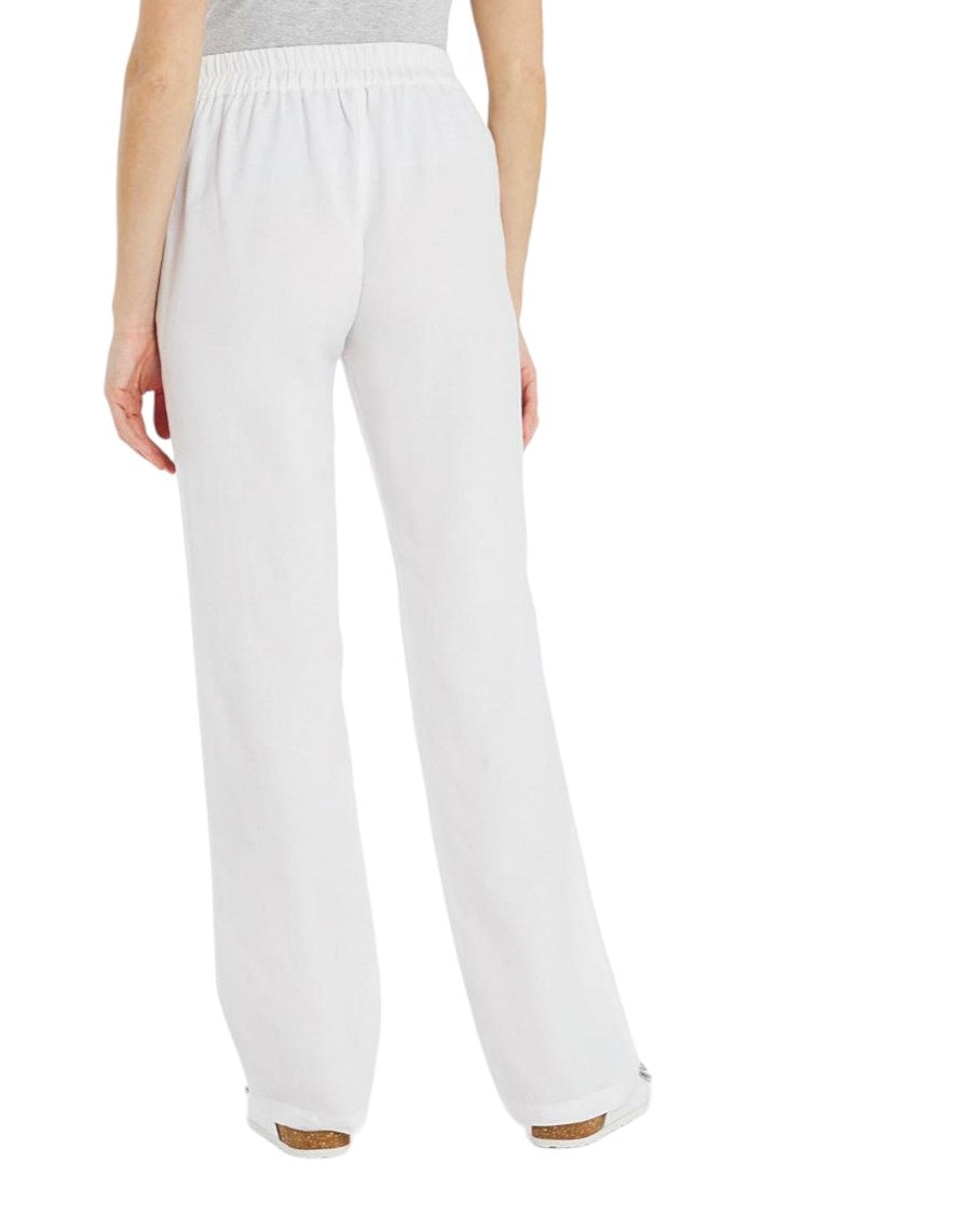 Ladies Julipa White Linen Blend Pull On Drawstring Trousers