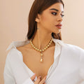 Ladies Gold Round Ball Bead Drop Pendant Chocker Necklace