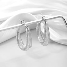 Load image into Gallery viewer, Ladies Silver Oval Chunky Mesh Layered Inner Crystals Hoop Earrings
