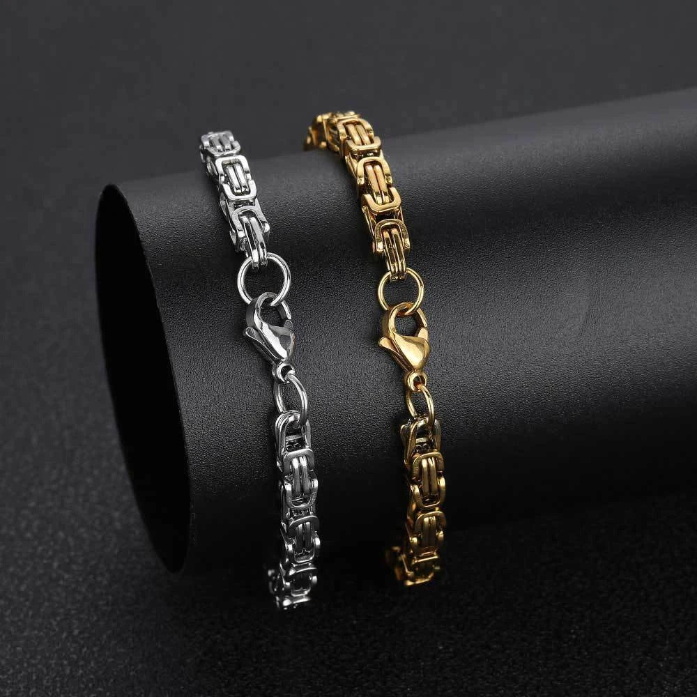 Ladies Gents 316L Stainless Steel Silver Gold Interlink Wristband 4mm Bracelets