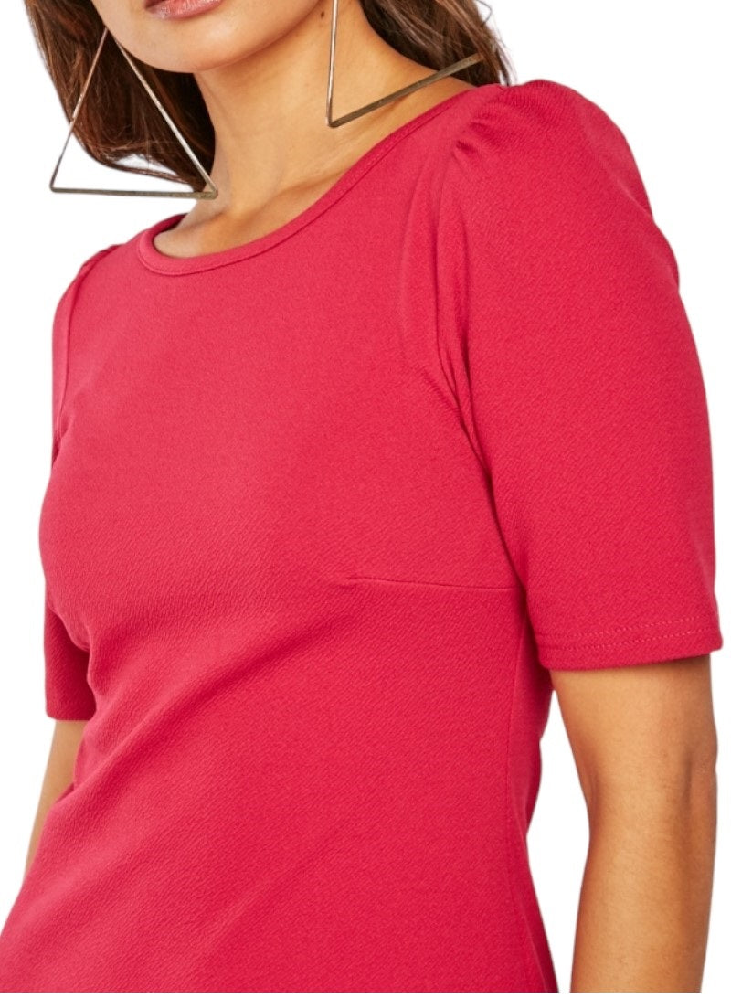 Ladies Fuchsia Scoop Neck Short Sleeve Soft Stretchy Dress