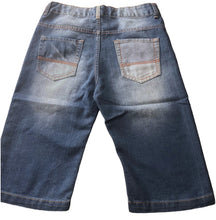 Load image into Gallery viewer, Boys Blue Contrast Threading Stone Washed Whisker 3/4 Denim Shorts
