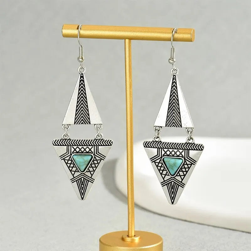 Ladies Sterling Silver Boho Blue Gemstone Vintage Earrings