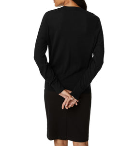 Ladies Black Pure Cotton Wide Ribbed V-Neck Jumpers