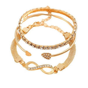 Ladies Gold Minimalist 3 Rows Heart Crystal Bangle Party Style Womens Bracelets