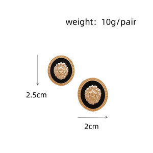 Ladies Lion Head Gold Plated Round Drop Stud Earrings