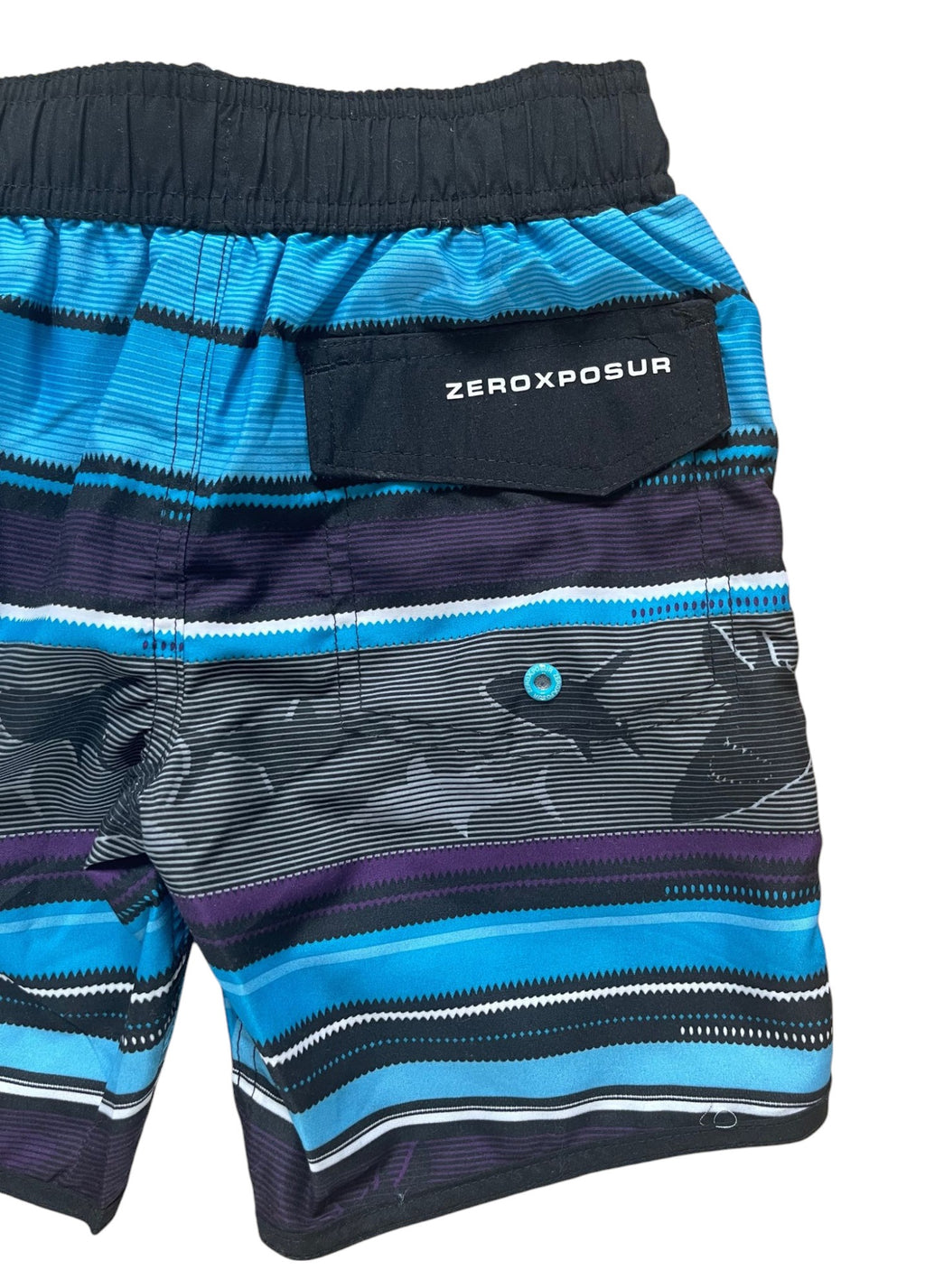 Boys Black Stripe Fish Print Surf Swim Trunks Swimming Shorts