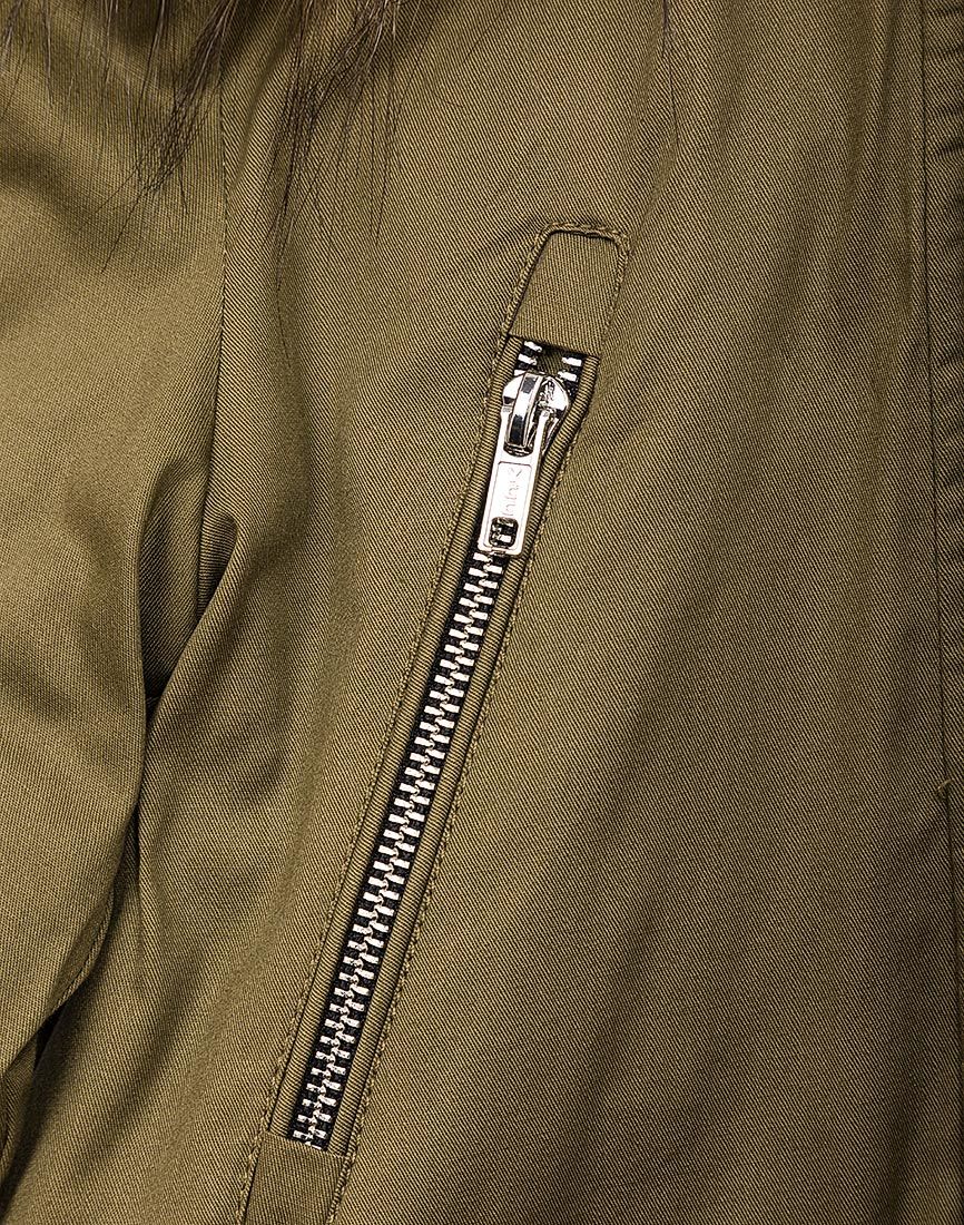Girls Olive Green Detachable Furry Trim Hood Parka School Jacket Winter Coats