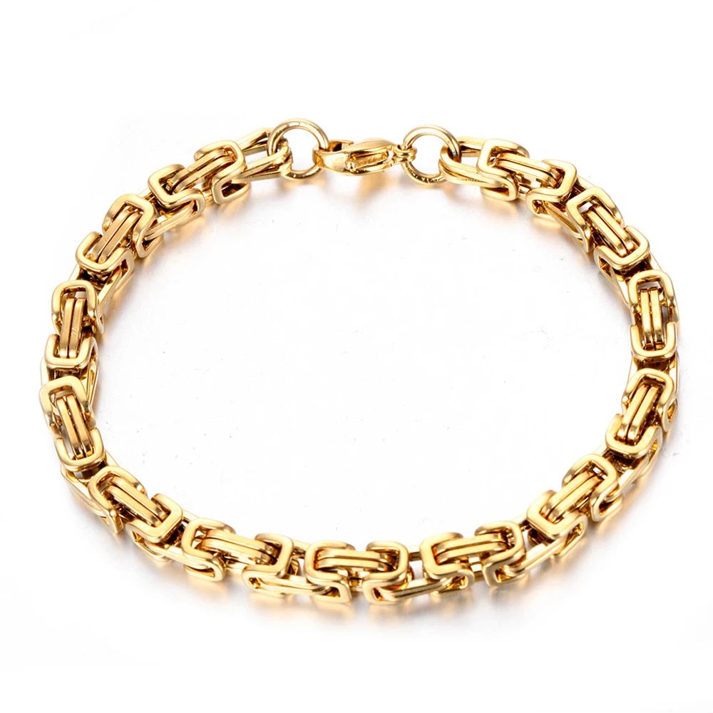 Ladies Gents 316L Stainless Steel Silver Gold Interlink Wristband 4mm Bracelets