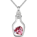 Ladies Silver Pink Blue Heart Crystal Drift Bottle Pendant Link Chain Necklaces