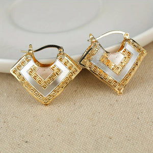 Ladies Gold Plated Two Tone Hollow Cutout Layer Hoop Earrings