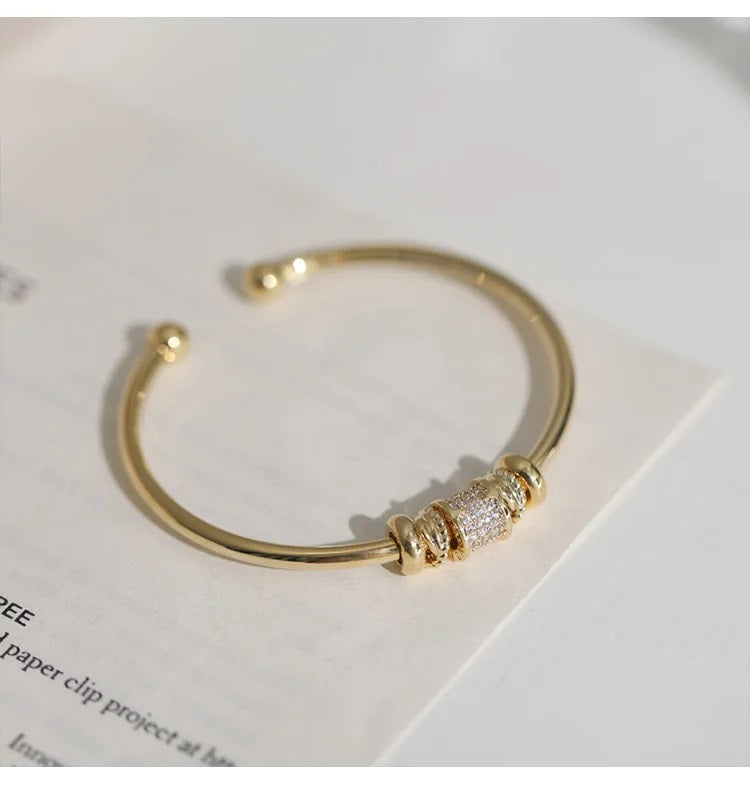 Ladies Gold Plated Zircon Stone Rhodium Adjustable Cuff Bangle