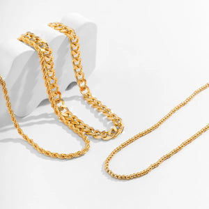 Ladies Gold Plated Triple Chunky Cuban Link Bead Rope Chain Sets