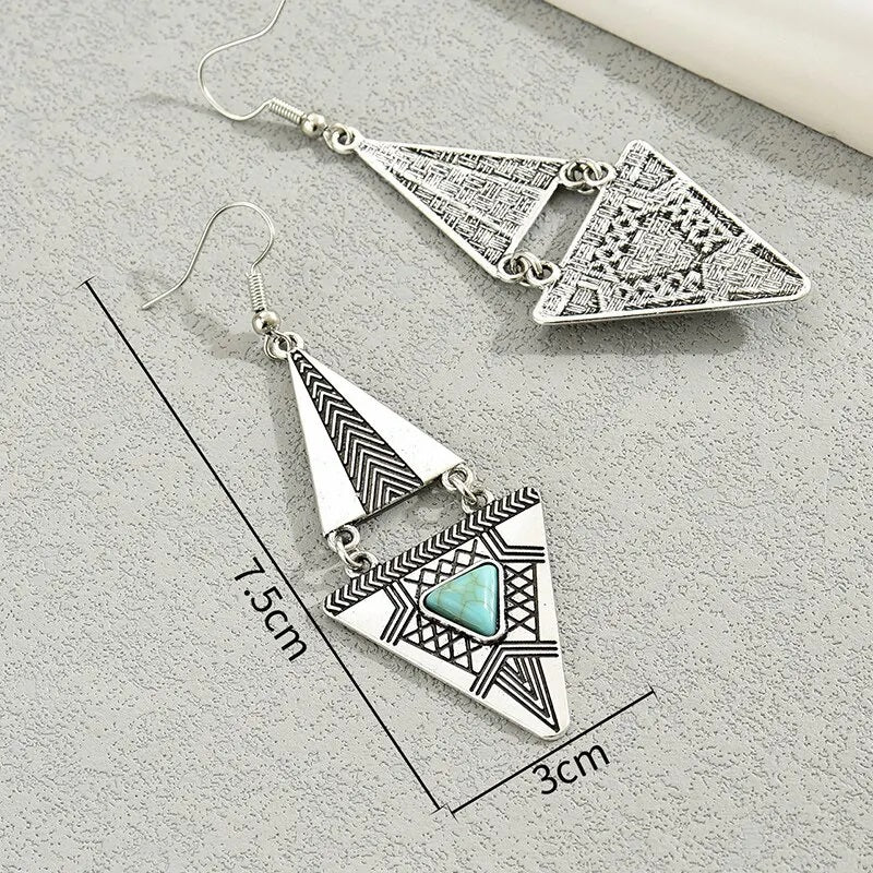 Ladies Sterling Silver Boho Blue Gemstone Vintage Earrings