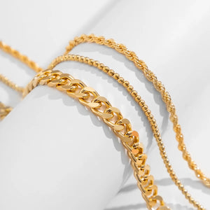 Ladies Gold Plated Triple Chunky Cuban Link Bead Rope Chain Sets