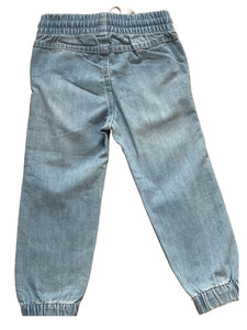 Boys Light Dark Blue Wash Elasticated Waist Cotton Cuffed Hem Jogger Denim Jeans