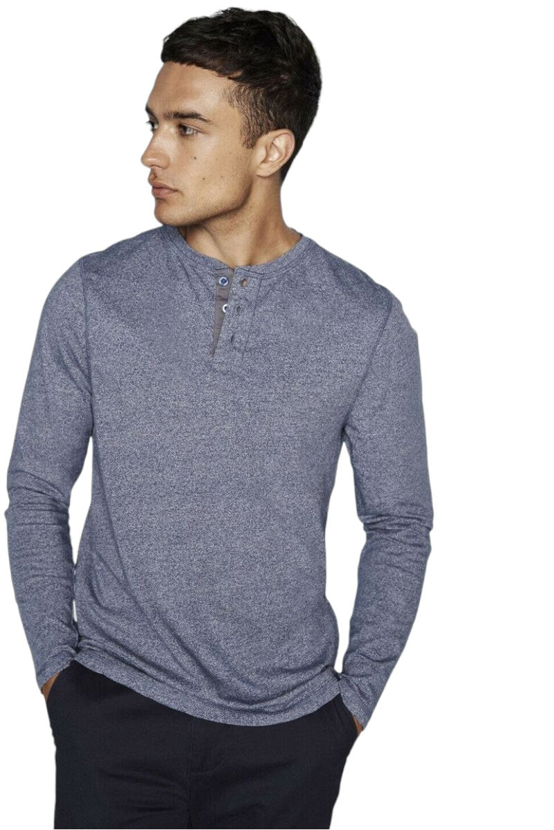 Mens Washed Long Sleeve Soft Touch 3 Button Cotton Jersey T-shirt