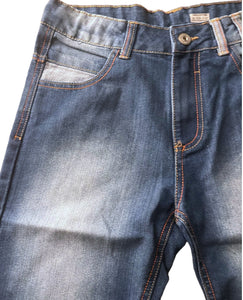 Boys Blue Contrast Threading Stone Washed Whisker 3/4 Denim Shorts