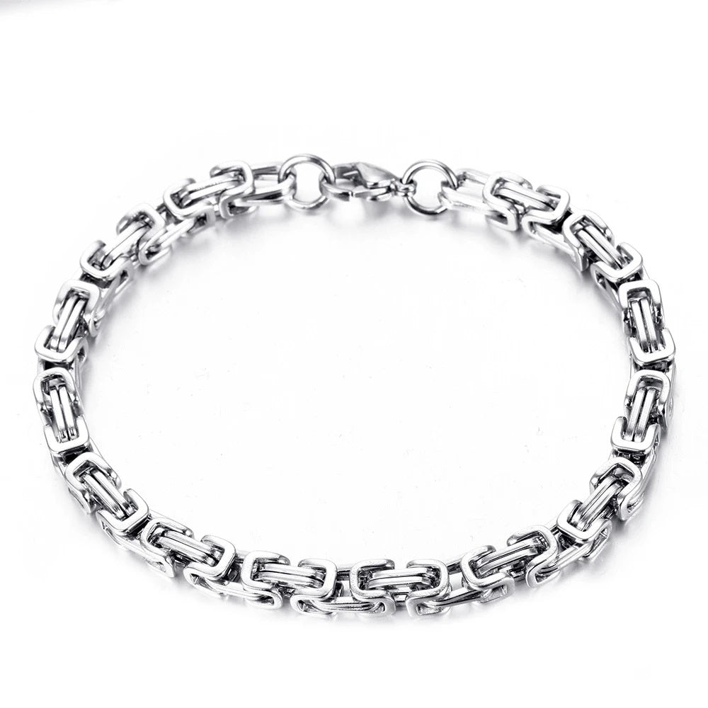 Ladies Gents 316L Stainless Steel Silver Gold Interlink Wristband 4mm Bracelets