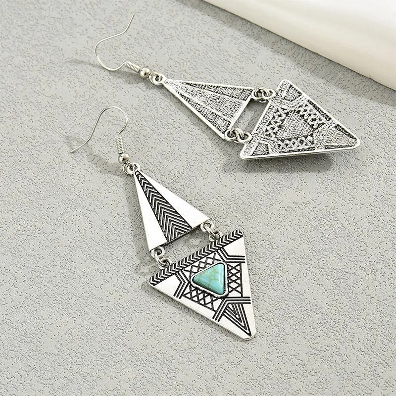 Ladies Sterling Silver Boho Blue Gemstone Vintage Earrings