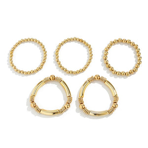 Ladies Gold Plated Chunky Round Beads 5 Set Stackable Bracelets