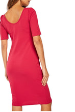 Load image into Gallery viewer, Ladies Fuchsia Scoop Neck Short Sleeve Soft Stretchy Dress
