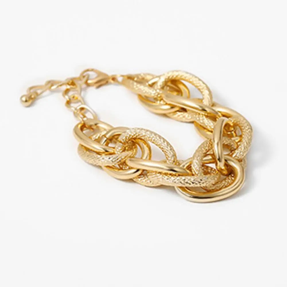 Ladies Gold Chunky Thick Circular InterLink Chain Bracelets