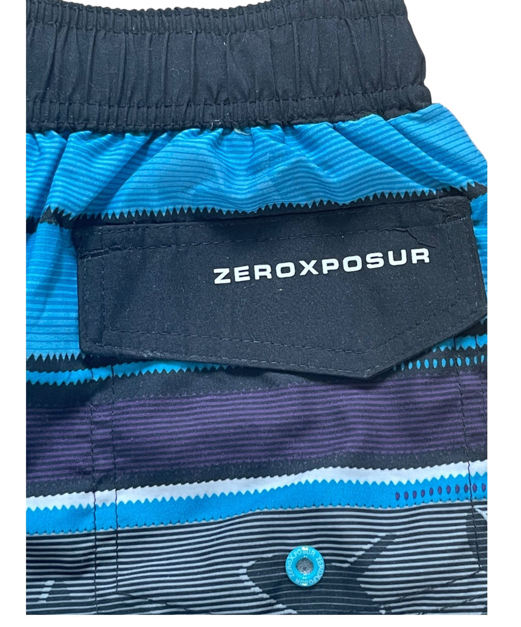 Boys Black Stripe Fish Print Surf Swim Trunks Swimming Shorts