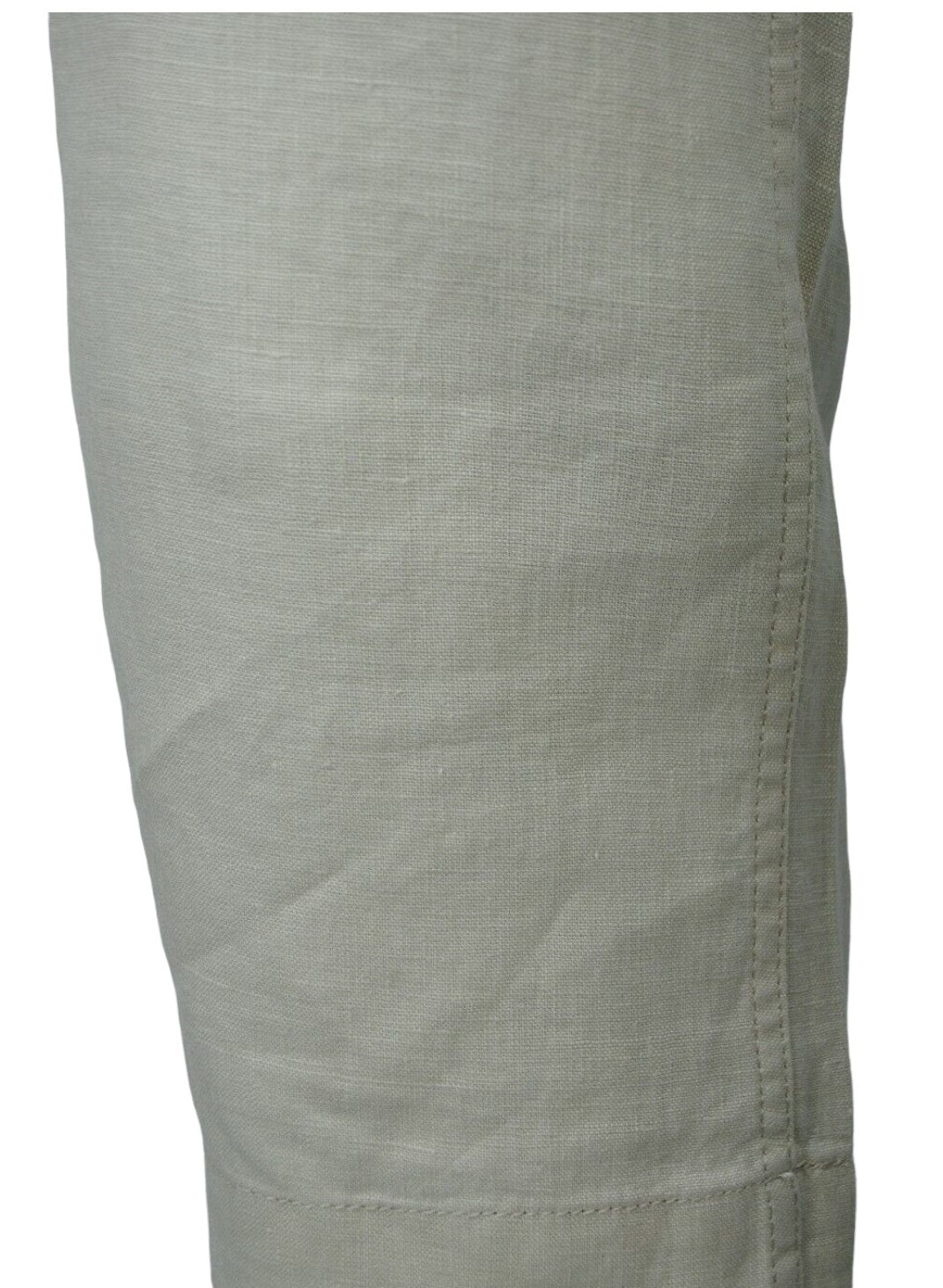 Ladies Beige Linen Cargo Carpri Crop Adjustable Waist Trousers