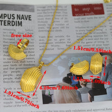 Load image into Gallery viewer, Ladies Gold Bold Half Shell Unique Cut Pendant Earrings Twirl Chain Necklace Set
