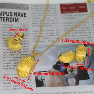 Ladies Gold Bold Half Shell Unique Cut Pendant Earrings Twirl Chain Necklace Set