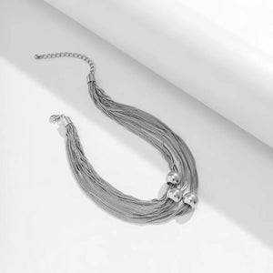 Ladies Silver Round Bead Chocker 3Tier Multilayer Party Necklace