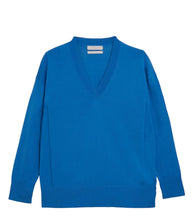 Load image into Gallery viewer, Ladies Blue Pure Cotton Wide Ribbed V-Neck Jumpers
