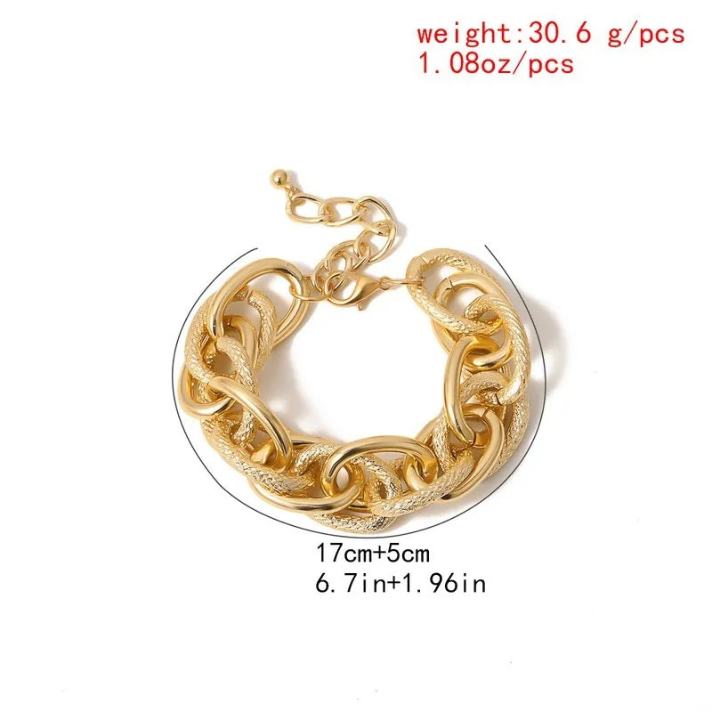 Ladies Gold Chunky Thick Circular InterLink Chain Bracelets