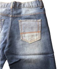 Load image into Gallery viewer, Boys Blue Contrast Threading Stone Washed Whisker 3/4 Denim Shorts
