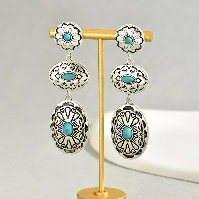 Ladies Sterling Silver Boho Blue Gemstone Vintage Earrings