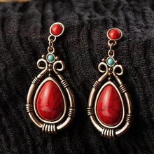 Load image into Gallery viewer, Ladies Ethnic Retro Tibetan Red Turquoise Water Drop Earrings
