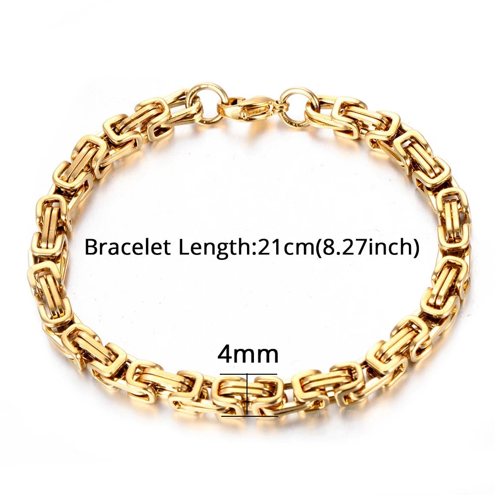 Ladies Gents 316L Stainless Steel Silver Gold Interlink Wristband 4mm Bracelets