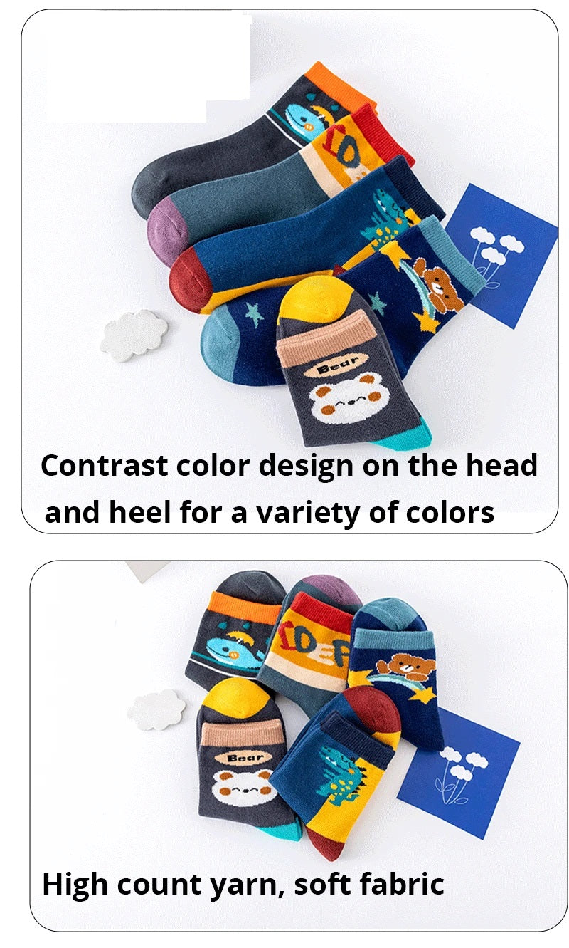 Boys Toddlers Cute Cartoon Characters 5PK Socks