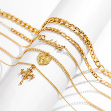 Load image into Gallery viewer, Ladies 18K Gold Plated Love Heart Cross Pendant Choker 5PC Necklace Sets
