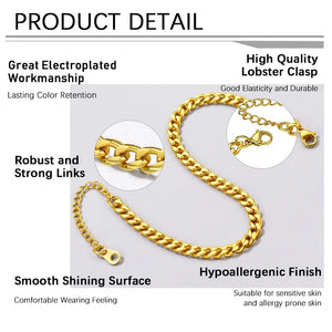 Ladies Gold 316L Stainless Steel Cuban Link Thick Anklet