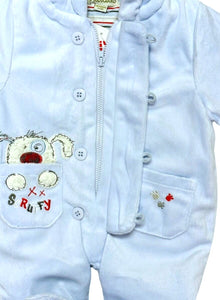 Baby Boys Blue Little Puppy Embroidery Padded Hooded Snowsuits