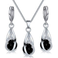 Silver Twirl Ball Water Drop Crystal Earrings & Necklace Set